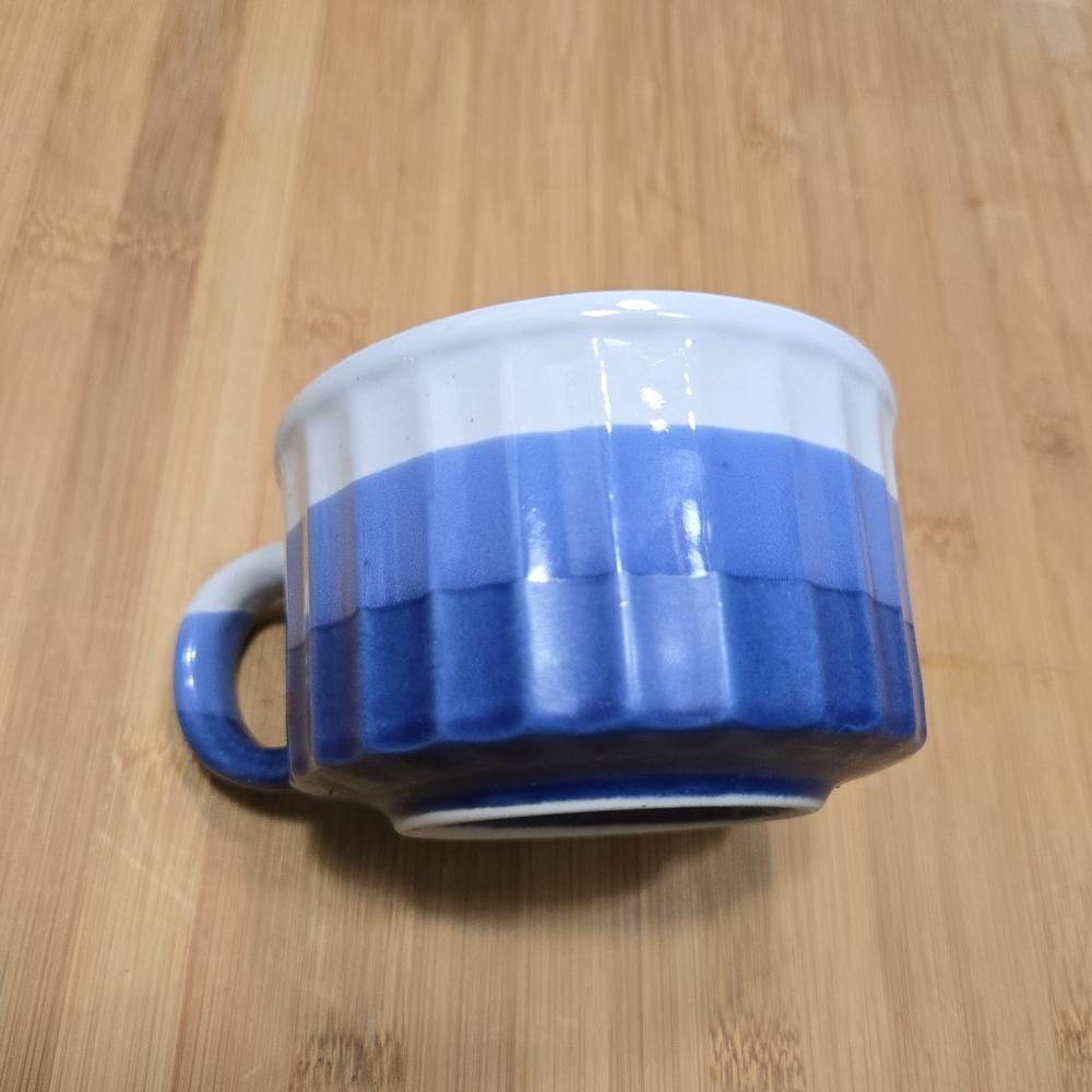 Blue Ombre Striped Heavy Duty Ribbed Coffee Mug Oversized Cup Soup Bowl
